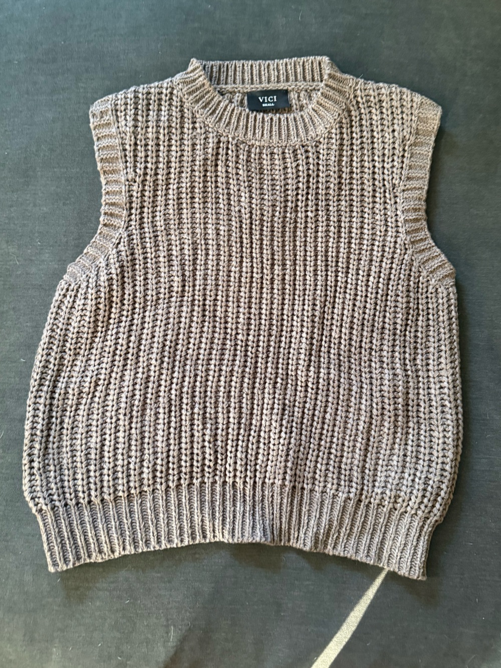 VICI Knit Sleeveless Vest in Taupe Beige